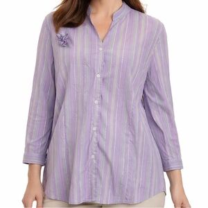 Avenue Blouse Women's 22/24 Purple Gray Metallic Striped Button Up Shirt
